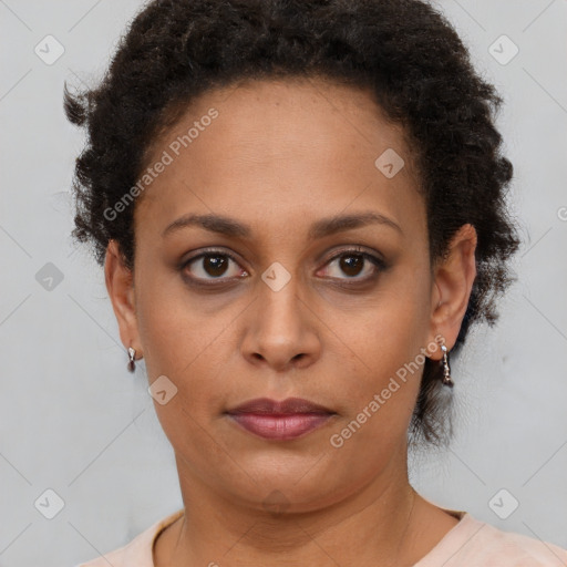 Neutral black young-adult female with short  brown hair and brown eyes