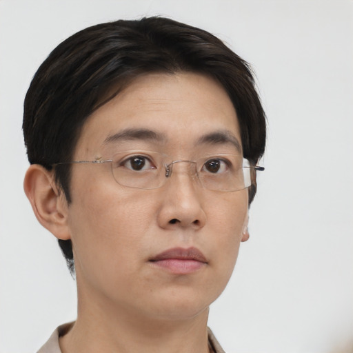 Neutral asian young-adult male with short  black hair and brown eyes