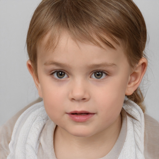 Neutral white child female with medium  brown hair and brown eyes