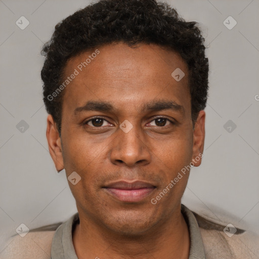 Neutral black young-adult male with short  brown hair and brown eyes