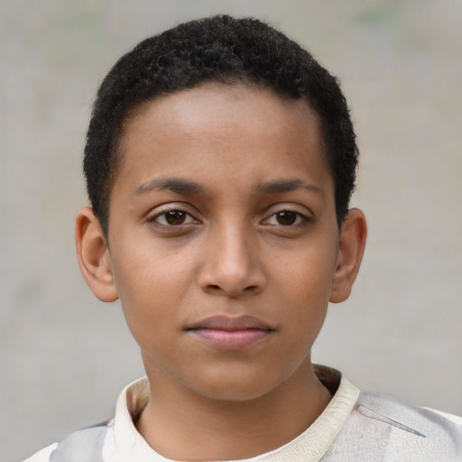 Neutral black child female with short  brown hair and brown eyes