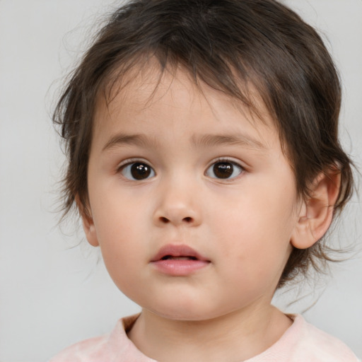 Neutral white child female with medium  brown hair and brown eyes