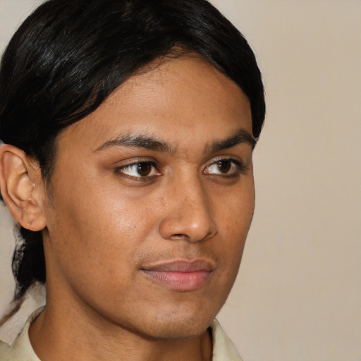 Neutral asian young-adult male with short  brown hair and brown eyes