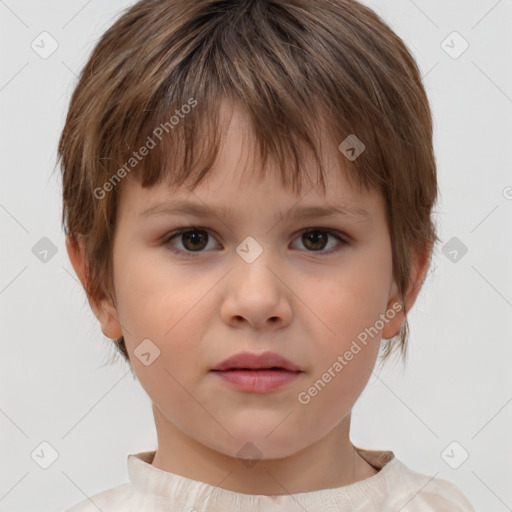 Neutral white child female with short  brown hair and brown eyes