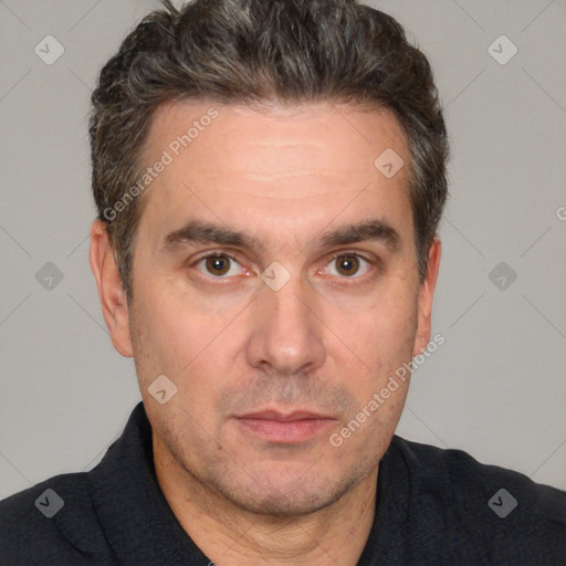 Neutral white adult male with short  brown hair and brown eyes