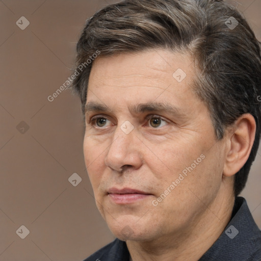 Neutral white adult male with short  brown hair and brown eyes