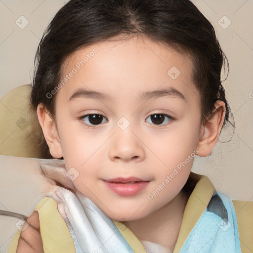 Neutral white child female with medium  brown hair and brown eyes