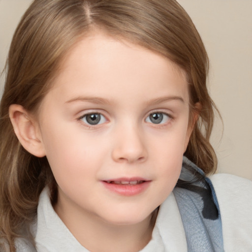 Neutral white child female with medium  brown hair and brown eyes