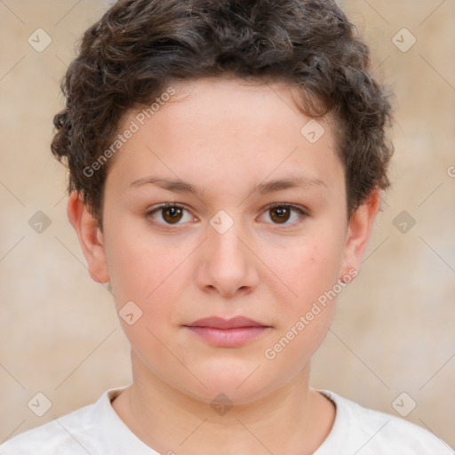 Neutral white child female with short  brown hair and brown eyes