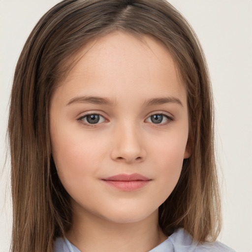 Neutral white child female with long  brown hair and brown eyes