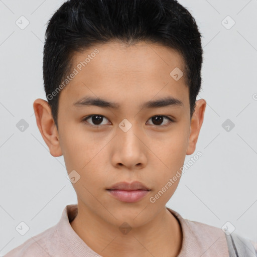 Neutral asian young-adult male with short  brown hair and brown eyes