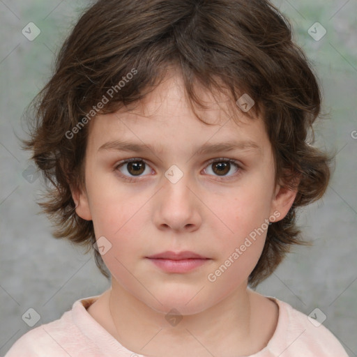 Neutral white child female with medium  brown hair and brown eyes