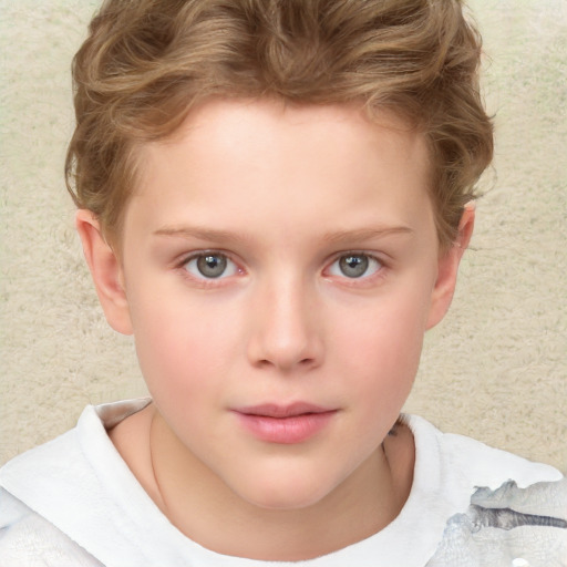 Neutral white child female with short  brown hair and blue eyes