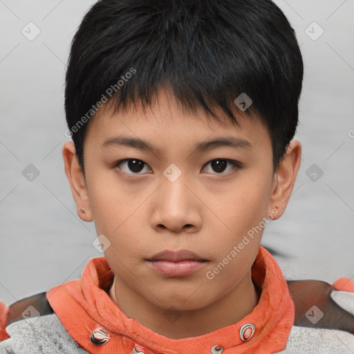 Neutral asian child male with short  brown hair and brown eyes