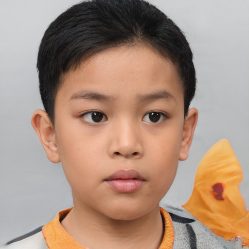 Neutral asian child female with short  brown hair and brown eyes