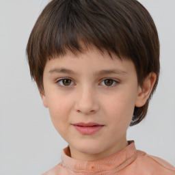 Neutral white child female with short  brown hair and brown eyes