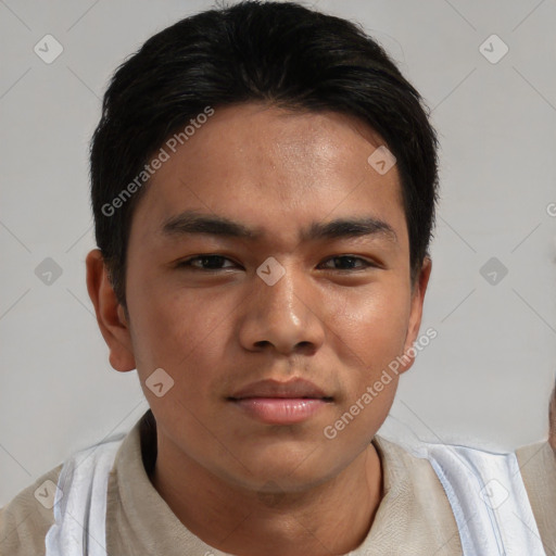 Neutral asian young-adult male with short  brown hair and brown eyes