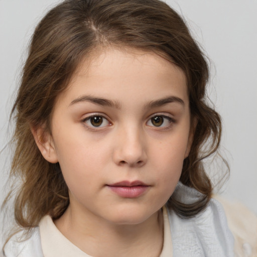 Neutral white child female with medium  brown hair and brown eyes