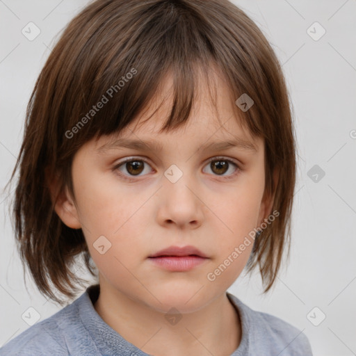 Neutral white child female with medium  brown hair and brown eyes