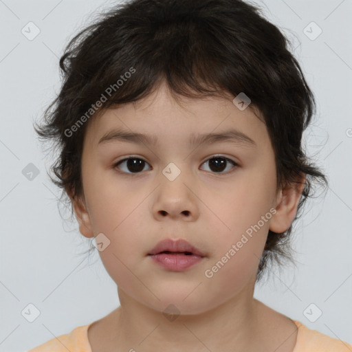 Neutral white child female with medium  brown hair and brown eyes