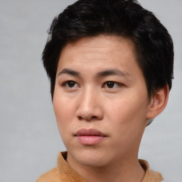 Neutral asian young-adult male with short  brown hair and brown eyes