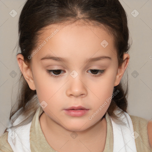 Neutral white child female with medium  brown hair and brown eyes