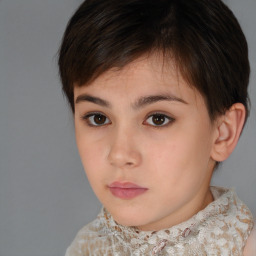 Neutral white young-adult female with short  brown hair and brown eyes