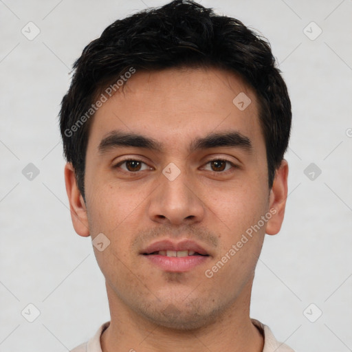 Neutral asian young-adult male with short  black hair and brown eyes