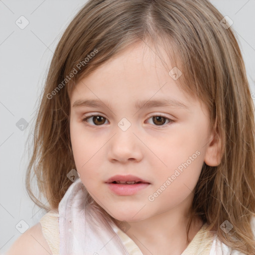 Neutral white child female with medium  brown hair and brown eyes