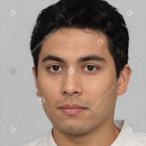 Neutral asian young-adult male with short  black hair and brown eyes