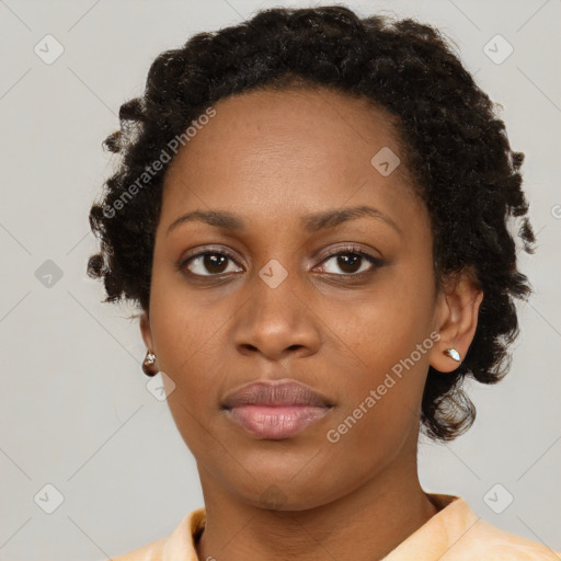 Neutral black young-adult female with short  brown hair and brown eyes