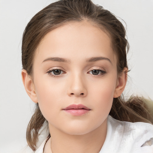 Neutral white child female with medium  brown hair and brown eyes