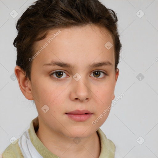 Neutral white child female with short  brown hair and brown eyes