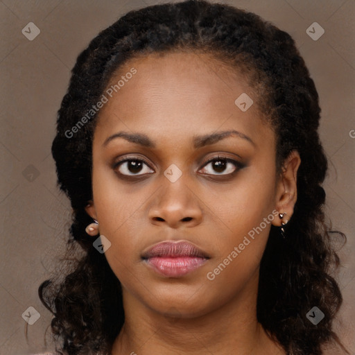 Neutral black young-adult female with long  black hair and brown eyes