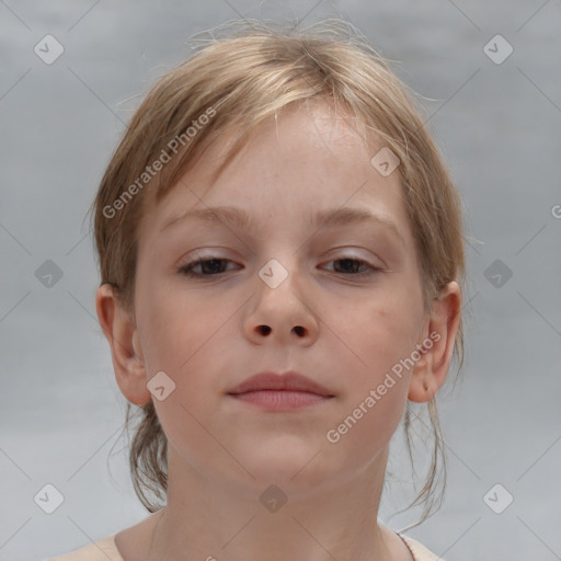 Neutral white child female with medium  brown hair and brown eyes