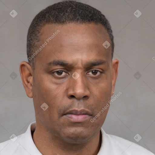 Neutral latino young-adult male with short  brown hair and brown eyes