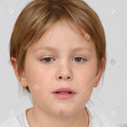 Neutral white child female with medium  brown hair and brown eyes