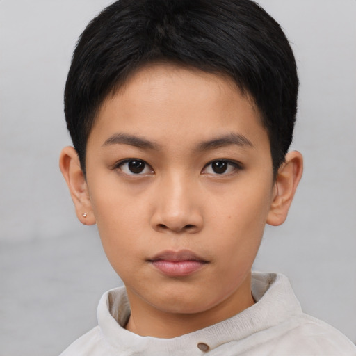 Neutral asian young-adult female with short  brown hair and brown eyes