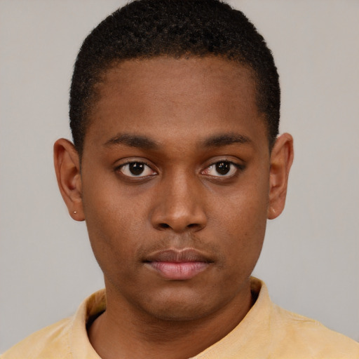 Neutral black young-adult male with short  brown hair and brown eyes