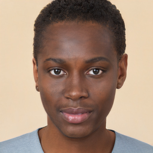 Neutral black young-adult male with short  brown hair and brown eyes