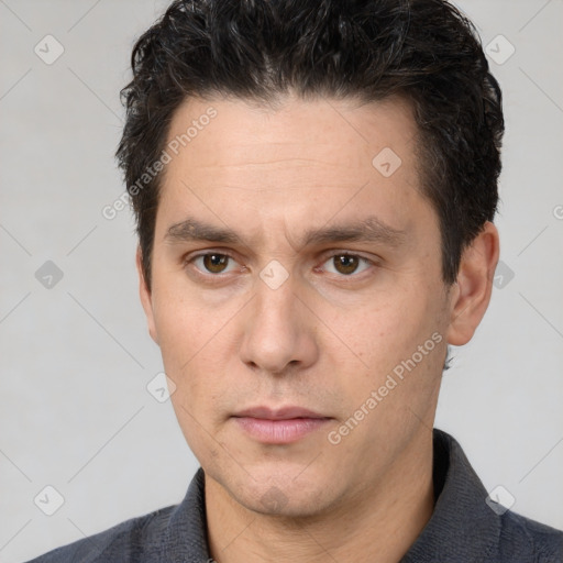 Neutral white adult male with short  brown hair and brown eyes