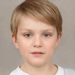 Neutral white child female with short  brown hair and brown eyes