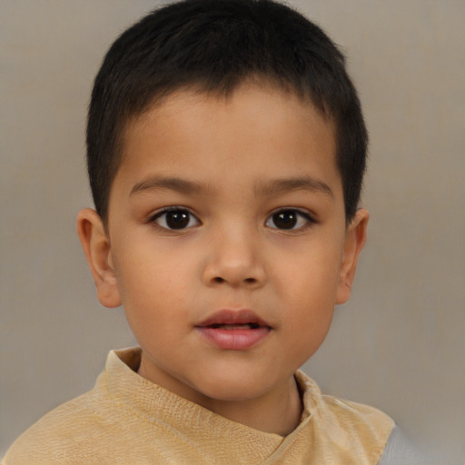 Neutral asian child male with short  brown hair and brown eyes