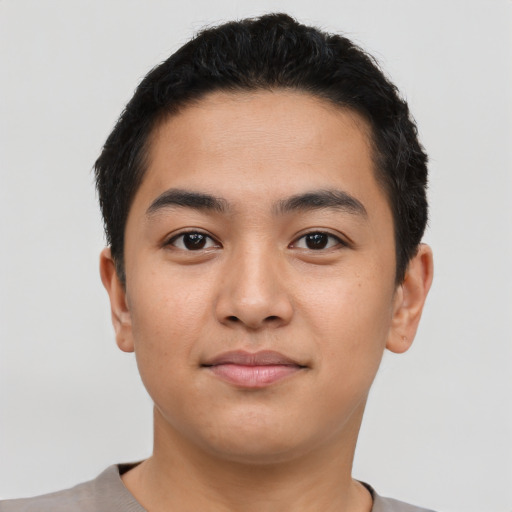 Neutral asian young-adult male with short  black hair and brown eyes