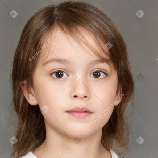 Neutral white child female with medium  brown hair and brown eyes