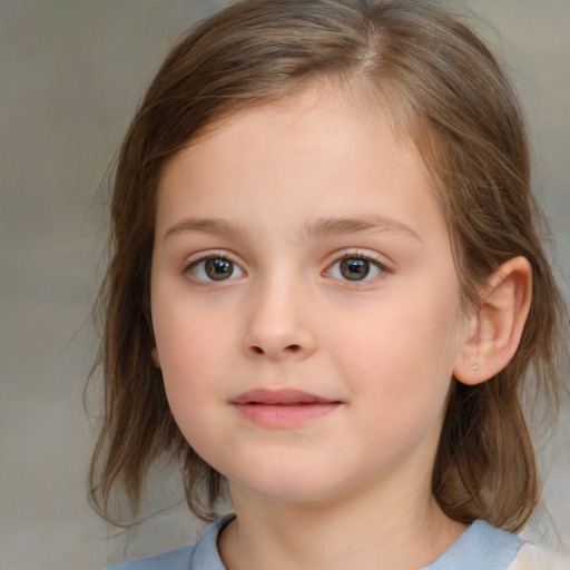 Neutral white child female with medium  brown hair and brown eyes