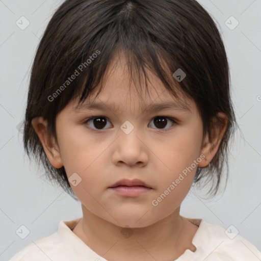 Neutral white child female with medium  brown hair and brown eyes