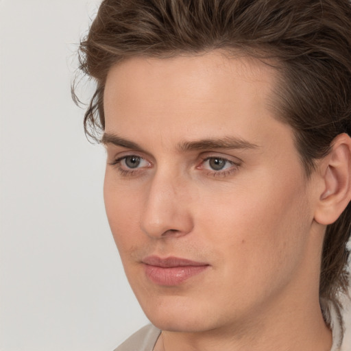 Neutral white young-adult male with medium  brown hair and brown eyes