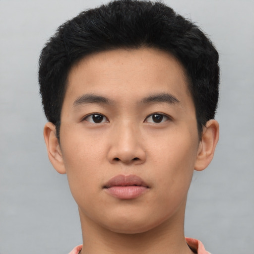 Neutral asian young-adult male with short  black hair and brown eyes