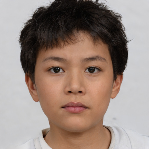 Neutral asian child male with short  brown hair and brown eyes